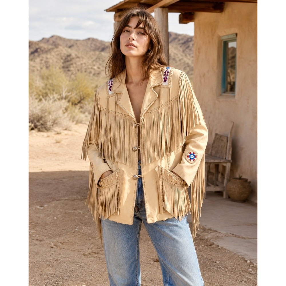 Arturo Arocha 70s Vintage Fringe Leather Jacket Size 40 M/L Beaded Western